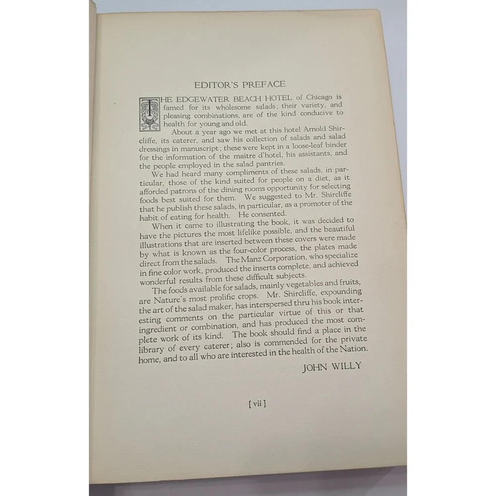 Arnold Shircliffe Edgewater Beach Hotel Salad Book Green Hardcover Vintage Good